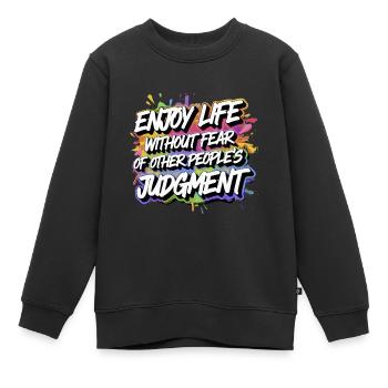 DAS LEBEN OHNE ANGST GENIESSEN - Kinder Premium Organic Sweatshirt - Schwarz - Vorne - AI Model Kid Female (0cm)
