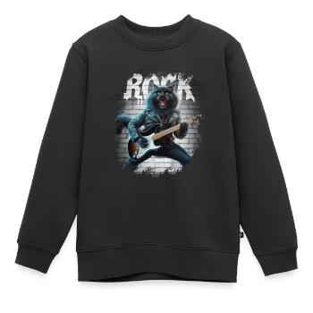 Rock and Roll Cat Guitariste pour hommes-femmes et enfants - Sweat Premium enfant bio - noir - Devant - AI Model Kid Female (0cm)
