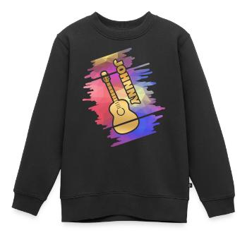 Guitare Johnny - Sweat Premium enfant bio - noir - Devant - AI Model Kid Female (0cm)