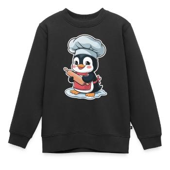 Süßer Pinguin Bäcker Mit Nudelholz - Kinder Premium Organic Sweatshirt - Schwarz - Vorne - AI Model Kid Female (0cm)
