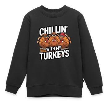 Lustiger Thanksgiving Truthahn - Kinder Premium Organic Sweatshirt - Schwarz - Vorne - AI Model Kid Female (0cm)