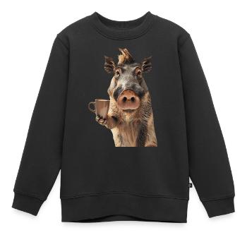 Warzenschwein Kaffee - Kinder Premium Organic Sweatshirt - Schwarz - Vorne - AI Model Kid Female (0cm)