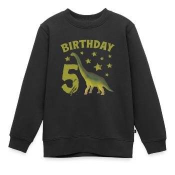 5 ans d’anniversaire garçon Dino Volcano - 5ème - Sweat Premium enfant bio - noir - Devant - AI Model Kid Female (0cm)