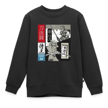 Samurai Duell Katana vs. schweres Schwert - Kinder Premium Organic Sweatshirt - Schwarz - Vorne - AI Model Kid Female (0cm)