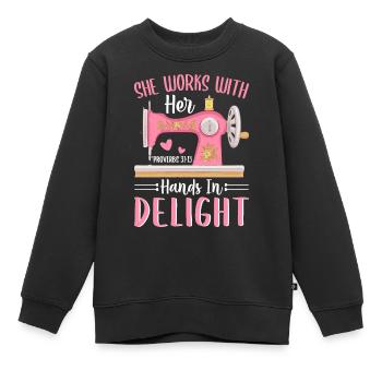 Machine à coudre Crochet Quilting Mains En Délice Graphique - Sweat Premium enfant bio - noir - Devant - AI Model Kid Female (0cm)
