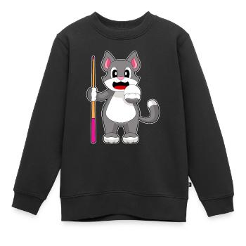 Katze Billiard Queue - Kinder Premium Organic Sweatshirt - Schwarz - Vorne - AI Model Kid Female (0cm)