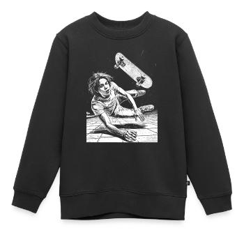 Shirt Design: Actionreicher Skateboard-Sturz - Kinder Premium Organic Sweatshirt - Schwarz - Vorne - AI Model Kid Female (0cm)
