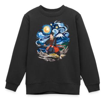 Nuit étoilée Ronin Mont Fuji Japonais - Sweat Premium enfant bio - noir - Devant - AI Model Kid Female (0cm)