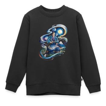 Samouraï Ronin monture fuji japonais - Sweat Premium enfant bio - noir - Devant - AI Model Kid Female (0cm)