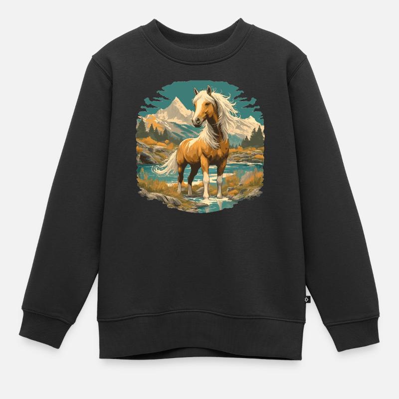 Chevaux Cheval - Sweat Premium enfant bio - noir