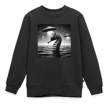 Mutant seahorse Funny Graphic Selfie with UFOs Wei - Kinder Premium Organic Sweatshirt - Schwarz - Vorne - AI Model Kid Female (0cm)