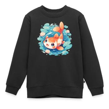 Koi Koi Carpe - Sweat Premium enfant bio - noir - Devant - AI Model Kid Female (0cm)