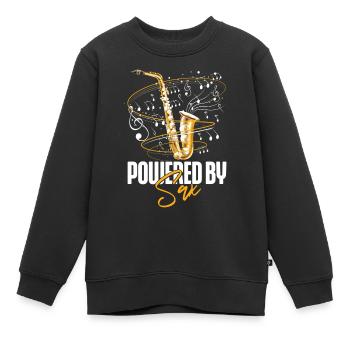 Saxophone Pun Powered By Sax - Kids Premium Organic Sweatshirt - black - Front - AI Model Kid Female (0cm)