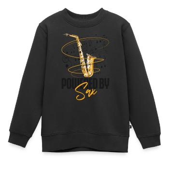 Saxophone Pun Powered By Sax - Kids Premium Organic Sweatshirt - black - Front - AI Model Kid Female (0cm)