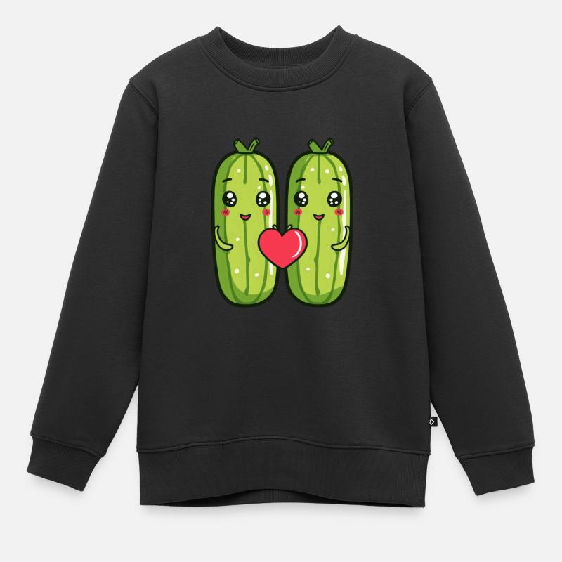 Gurke Paar Liebe Herz Comic - Kinder Premium Organic Sweatshirt - Schwarz