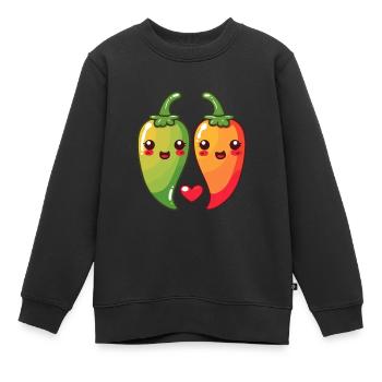 Chilli Paar Liebe Herz Comic - Kinder Premium Organic Sweatshirt - Schwarz - Vorne - AI Model Kid Female (0cm)