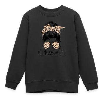 Tennis Mama Leben Messy Bun Sonnenbrille Neuheit Distr - Kinder Premium Organic Sweatshirt - Schwarz - Vorne - AI Model Kid Female (0cm)