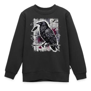 Corbeau sur fil de fer barbelé - Gothic Dark Art - Sweat Premium enfant bio - noir - Devant - AI Model Kid Female (0cm)