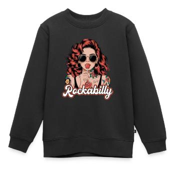 Cool Rockabilly Frau im Syle der 50er - Kinder Premium Organic Sweatshirt - Schwarz - Vorne - AI Model Kid Female (0cm)
