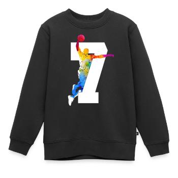 NUMMER 7 BASKETBALL 7. GEBURTSTAG - Kinder Premium Organic Sweatshirt - Schwarz - Vorne - AI Model Kid Female (0cm)