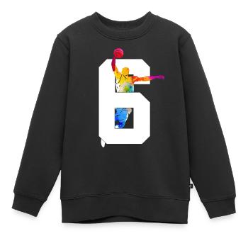 NUMMER 6 BASKETBALL 6. GEBURTSTAG - Kinder Premium Organic Sweatshirt - Schwarz - Vorne - AI Model Kid Female (0cm)