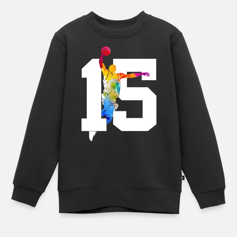 NUMMER 15 BASKETBALL 15. GEBURTSTAG - Kinder Premium Organic Sweatshirt - Schwarz