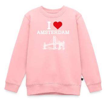 I love Amsterdam Niederlande Golden Gate Bridge Wortspiel - Kinder Premium Organic Sweatshirt - Rosa - Vorne - AI Model Kid Female (0cm)