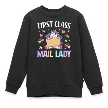 Courrier de première classe dame factière - Sweat Premium enfant bio - noir - Devant - AI Model Kid Female (0cm)