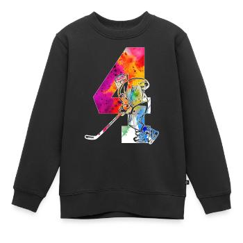 NUMMER 4 EISHOCKEY 4. GEBURTSTAG - Kinder Premium Organic Sweatshirt - Schwarz - Vorne - AI Model Kid Female (0cm)