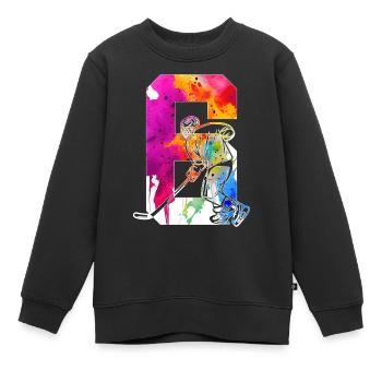 NUMMER 6 EISHOCKEY 6. GEBURTSTAG - Kinder Premium Organic Sweatshirt - Schwarz - Vorne - AI Model Kid Female (0cm)