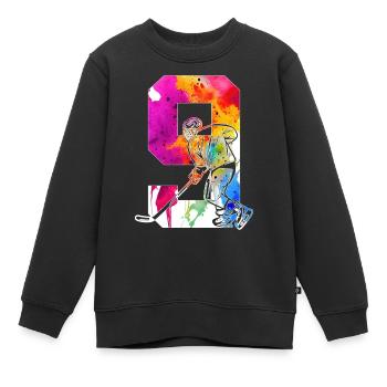 NUMMER 9 EISHOCKEY 9. GEBURTSTAG - Kinder Premium Organic Sweatshirt - Schwarz - Vorne - AI Model Kid Female (0cm)