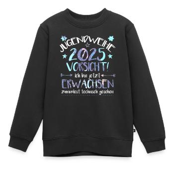 Jugendweihe 2025 Vorsicht! Ich bin jetzt erwachsen - Kinder Premium Organic Sweatshirt - Schwarz - Vorne - AI Model Kid Female (0cm)