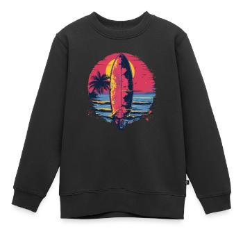 Surfbrett Synthwave - Kinder Premium Organic Sweatshirt - Schwarz - Vorne - AI Model Kid Female (0cm)