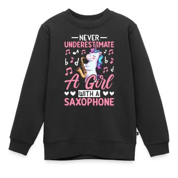 Une fille avec une saxophoniste saxophoniste - Sweat Premium enfant bio - noir - Devant - AI Model Kid Female (0cm)