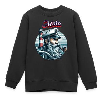 Hamburg Marin Capitaine Pipe Sea North Sea Moin - Sweat Premium enfant bio - noir - Devant - AI Model Kid Female (0cm)