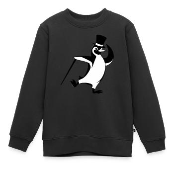 Stylish penguin with top hat and walking stick - Kids Premium Organic Sweatshirt - black - Front - AI Model Kid Female (0cm)