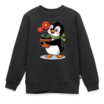 Pinguin mit Blumentopf im Garten für Gärtner - Kinder Premium Organic Sweatshirt - Schwarz - Vorne - AI Model Kid Female (0cm)