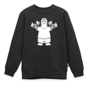 Lustiger Pinguin Mit Hanteln Witzig - Kinder Premium Organic Sweatshirt - Schwarz - Vorne - AI Model Kid Female (0cm)