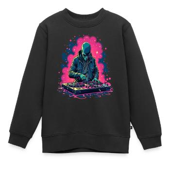 Alien Extraterrestre DJ Musique - Sweat Premium enfant bio - noir - Devant - AI Model Kid Female (0cm)