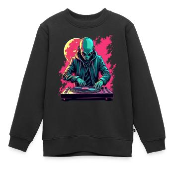 Alien Extraterrestre DJ Musique - Sweat Premium enfant bio - noir - Devant - AI Model Kid Female (0cm)