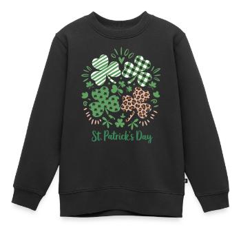Trèfle à carreaux à imprimé léopard Trèfle Saint-Patrick - Sweat Premium enfant bio - noir - Devant - AI Model Kid Female (0cm)