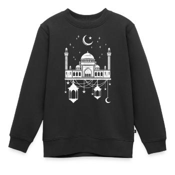 Mosquée avec croissant de lune - Sweat Premium enfant bio - noir - Devant - AI Model Kid Female (0cm)