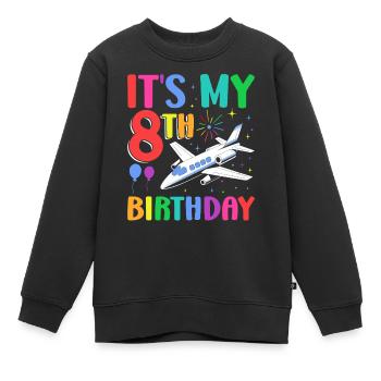 It's My 8th Birthday Flugzeug Party - Kinder Premium Organic Sweatshirt - Schwarz - Vorne - AI Model Kid Female (0cm)