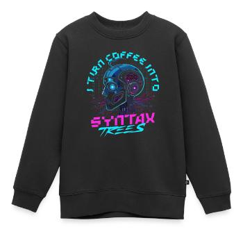 Linguiste informaticien Je transforme le café en arbres de syntaxe - Sweat Premium enfant bio - noir - Devant - AI Model Kid Female (0cm)