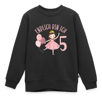 Chemise d’anniversaire princesse enfin 5 ans fille - Sweat Premium enfant bio - noir - Devant - AI Model Kid Female (0cm)