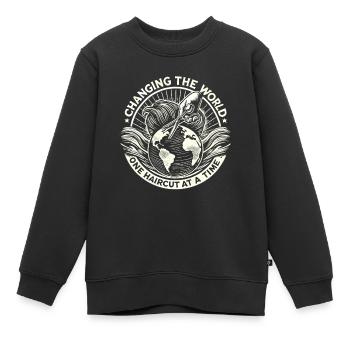 Die Welt mit einem Haarschnitt nach dem anderen - Kinder Premium Organic Sweatshirt - Schwarz - Vorne - AI Model Kid Female (0cm)