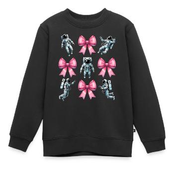 Coquette noeud astronaute espace ruban rose maman - Sweat Premium enfant bio - noir - Devant - AI Model Kid Female (0cm)