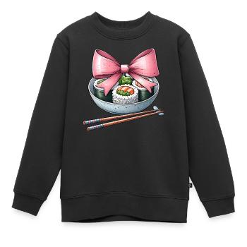 Coquette noeud sushi cuisine japonaise ruban rose - Sweat Premium enfant bio - noir - Devant - AI Model Kid Female (0cm)