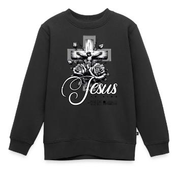 Jésus est Roi Dieu Roses Croix Priant avec foi - Sweat Premium enfant bio - noir - Devant - AI Model Kid Female (0cm)
