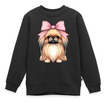 Coquette noeud pékinois chien maman ruban rose - Sweat Premium enfant bio - noir - Devant - AI Model Kid Female (0cm)